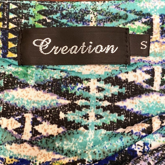 Creation Blue Turquoise Green Aztec Tribal Print Sleeveless Swing Midi Dress S - Picture 10 of 12